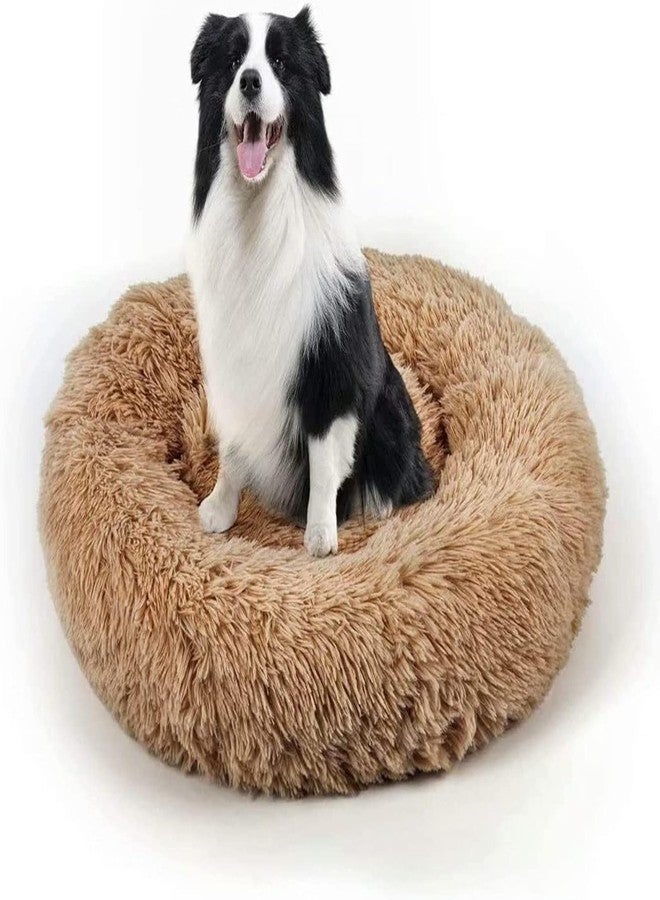 PAWSOME Dog Bed, Cat Calming Bed, Faux Fur Pillow Pet Donut Cuddler Round Plush Bed for Large Medium Small Dogs and Cats (Brown, M) - Image 1